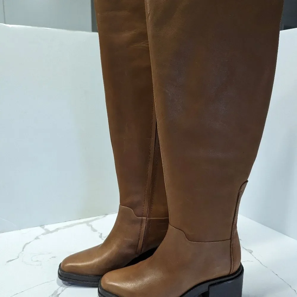 NEW Franco Sarto Womens L-Dorica Wide Calf leather High Tall Boot Cognac 6.5 WC
